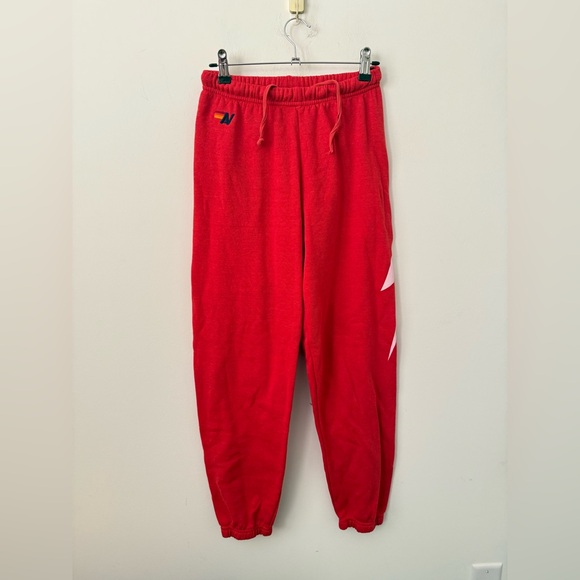 Aviator Nation Lightning Bolt Sweatpants Red Joggers USA Made Small - Picture 2 of 4